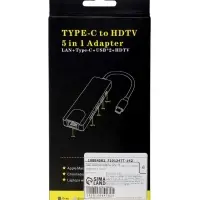 Type-C-разветвитель (HUB), HDMI/USB3.0/USB3.0/RJ45/PD, 60 ВТ, 3 А, кабель 13.5 см, серый