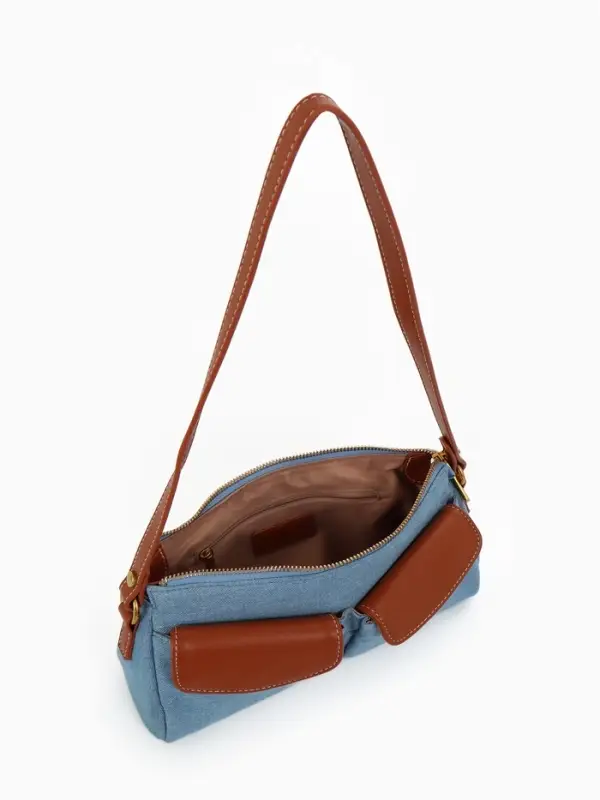 Сумка женская багет TEXTURA на молнии, 27&times;8&times;13 см, джинсовая, голубая