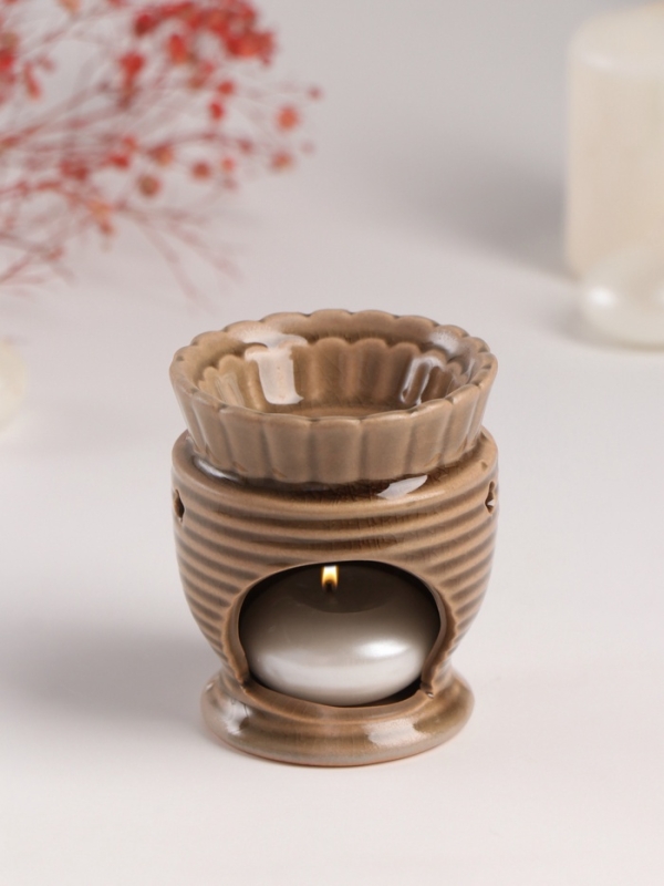 Аромалампа керамика "Соцветие" тёмно-серая 7,7х7,7х8 см