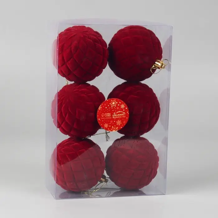 Набор шаров пластик d-8 см, 6 шт "Бьорн" сетка, красный