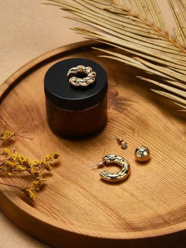 Набор серьги и каффы 4 шт «Мятые» переплетение, цвет золото