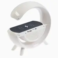 Колонка портативная - ночник, Bluetooth, беспроводная зарядка, часы, RGB-подсветка, 15 Вт, 3 А, белая