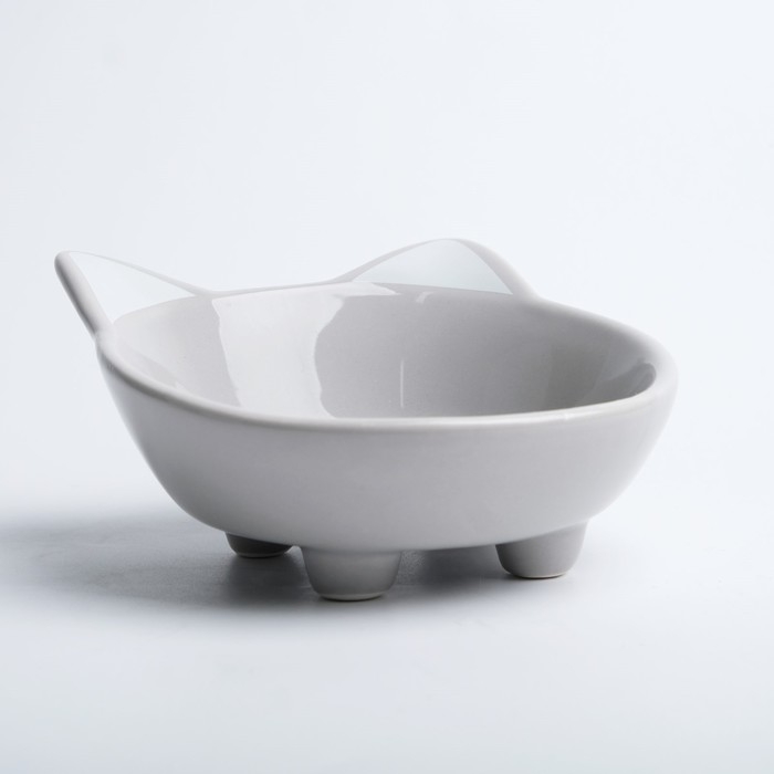 Миска керамическая  Миска керамическая "Голова кота" 150 мл  14 x 12,5 x 6,5 cм, серая