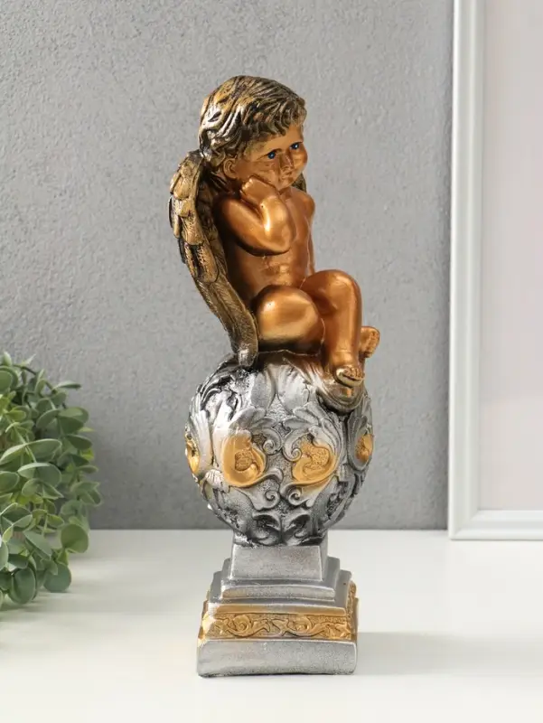 Фигура гипс &laquo;Ангел на шаре&raquo;, под бронзу, 37&times;13&times;13 см