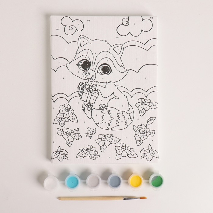 Картина по номерам для детей «Енотик на полянке», 21 х 15 см Картина по номерам для детей «Енотик на полянке», 21 х 15 см