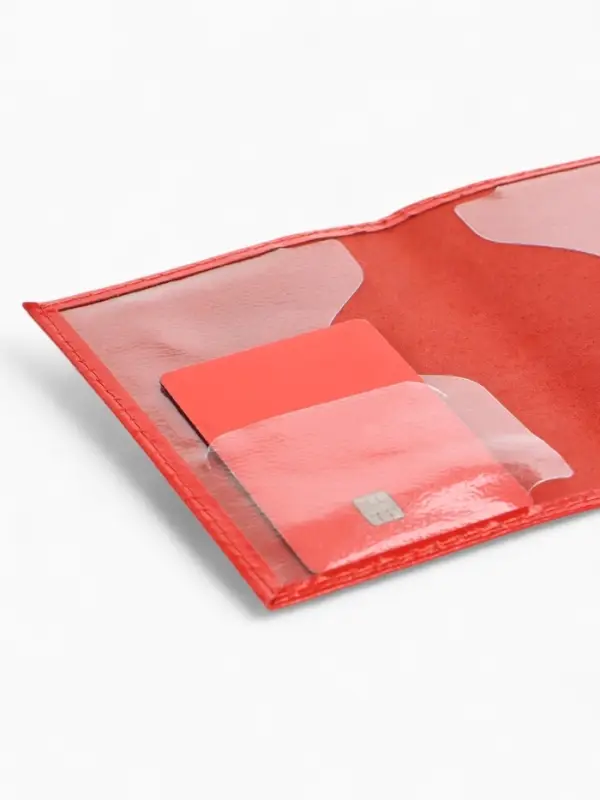 Обложка для паспорта, натуральная кожа, глянцевая, тиснение фольгой, красная