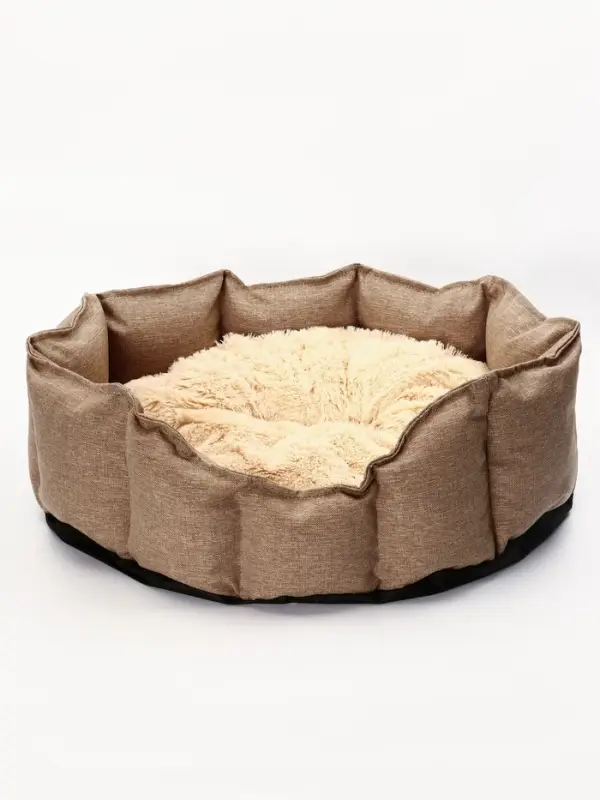 Лежанка для кошек и собак, рогожка, искусственный  мех, 65 х 50 х 20 см Лежанка для кошек и собак, рогожка, искусственный  мех, 65 х 50 х 20 см