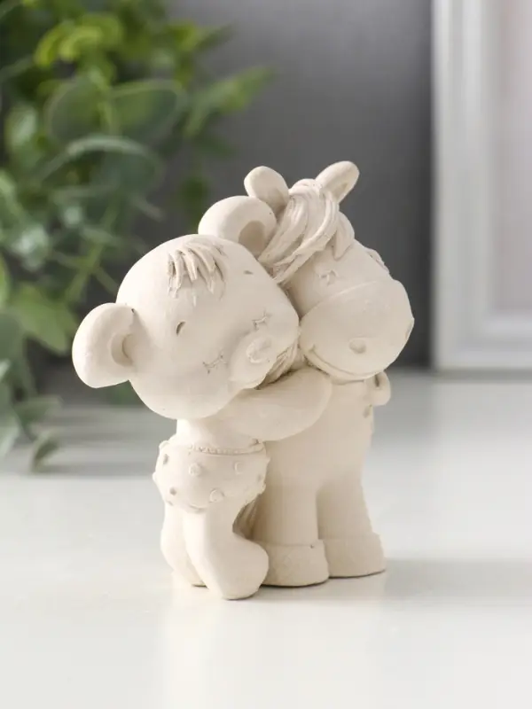 Фигура «Мишка с лошадкой», 8.5×7×6 см, натуральный