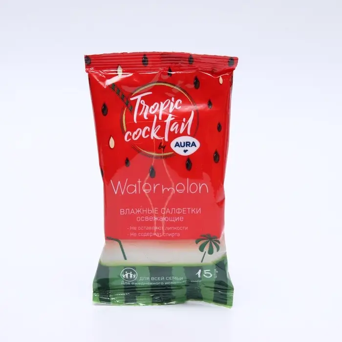 Влажные салфетки Aura Tropic Cocktail, освежающие, МИКС, 15 шт. Влажные салфетки Aura Tropic Cocktail, освежающие, МИКС, 15 шт.