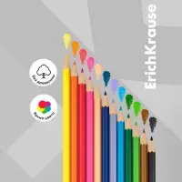 Карандаши 12 цветов, ErichKrause, пластик, шестигранные, 2.6 мм грифель, картонная упаковка, европодвес