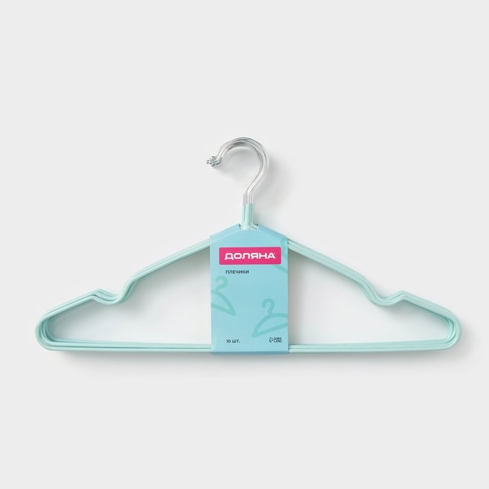 Плечики - вешалки для одежды антискользящие Доляна, 40×19 см, 10 шт, цвет зелёный Плечики - вешалки для одежды антискользящие Доляна, 40×19 см, 10 шт, цвет зелёный