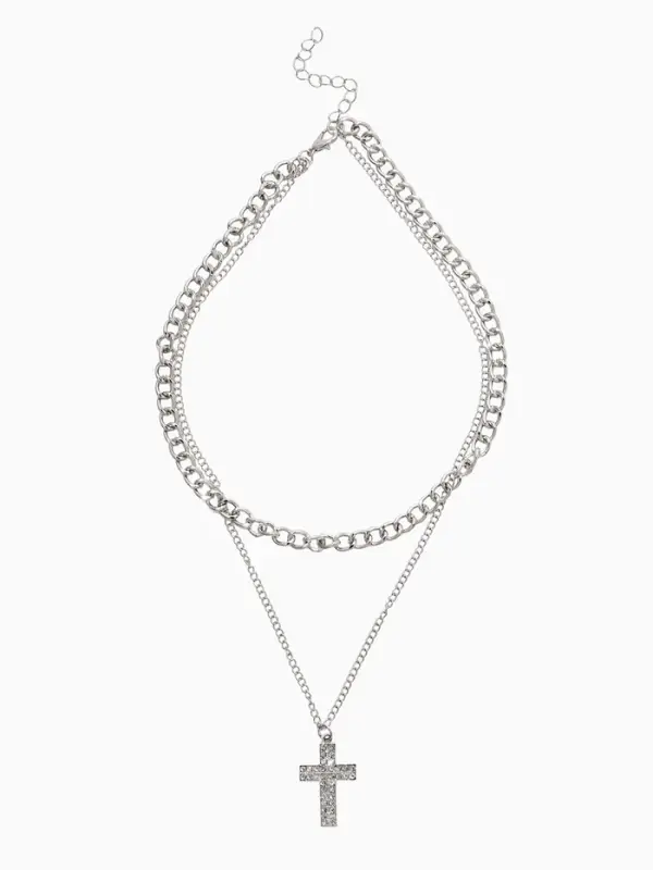 Кулон &laquo;Цепь&raquo;, крест плоский, белый в серебре, 40 см