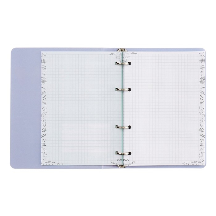 Тетрадь на кольцах А5, 100 листов в клетку Meshu Neko, обложка мелованный картон, матовая ламинация, тиснение фольгой