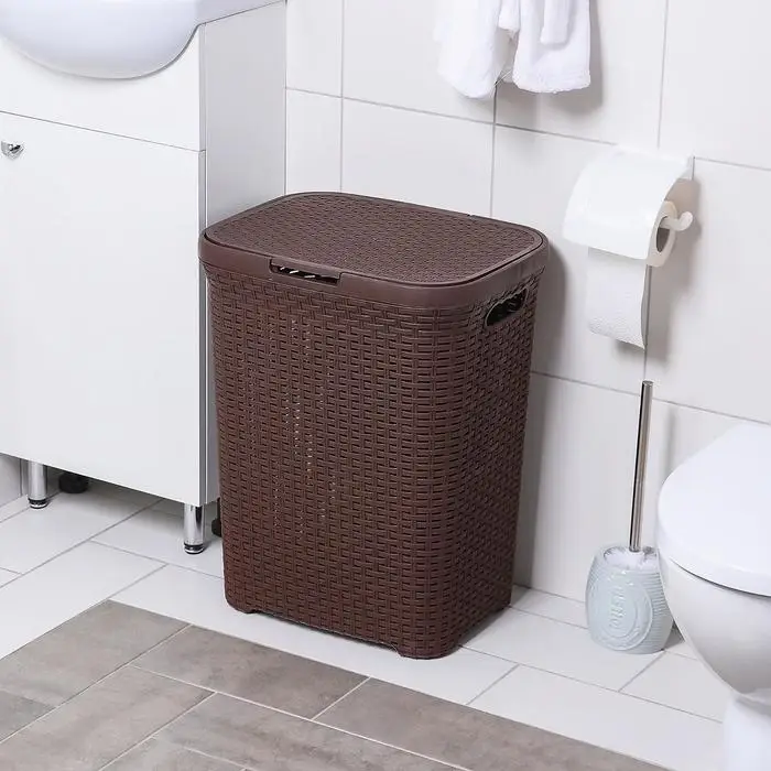 Корзина бельевая &laquo;Ротанг&raquo;, 60 л, 34.6&times;44.5&times;56 см, с крышкой, коричневая