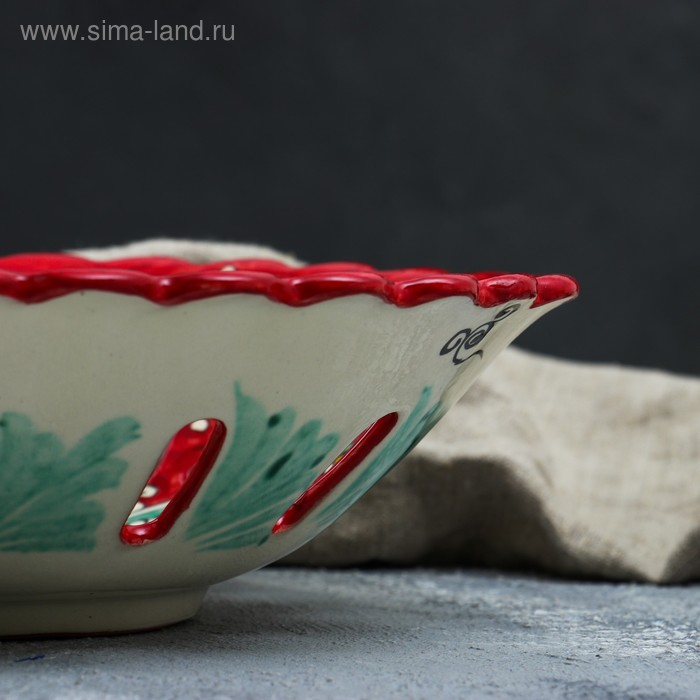 Фруктовница Риштанская Керамика  Фруктовница Риштанская Керамика "Цветы", 27см, красная