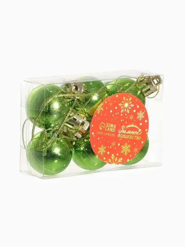 Ёлочные игрушки &laquo;Глянец&raquo;, шары новогодние, d=3 см, набор 6 шт., зелёный