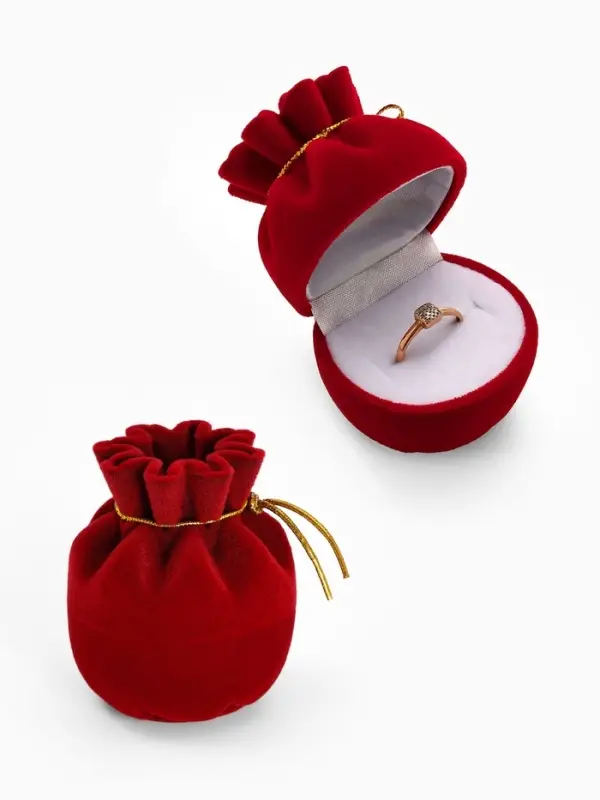 Футляр под серьги, кольцо &laquo;Мешочек подарочный&raquo;, бархатный, 5.5&times;4.6 см, красный