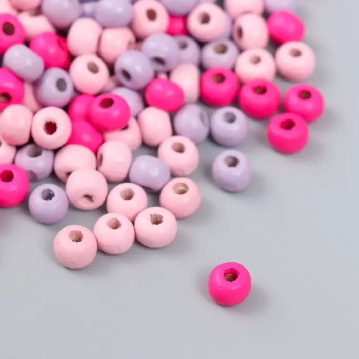 Бусины для творчества дерево "Шарики. Розовый сад" набор 20 гр d=0,6 см