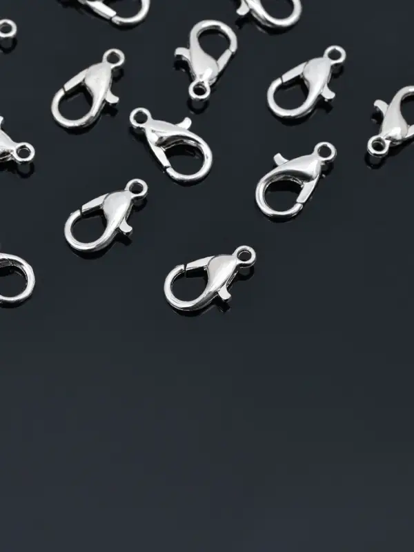 Замок карабин, 12&times;7 мм, набор 55 шт. цвет серебро