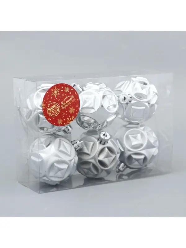 Ёлочные игрушки &laquo;Мидас - геометрия&raquo;, шары новогодние, d=6 см, набор 6 шт., серебро