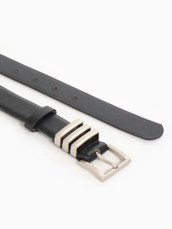 Ремень женский, 110&times;2.8 см, прямоугольная пряжка металл, серебристая, чёрный