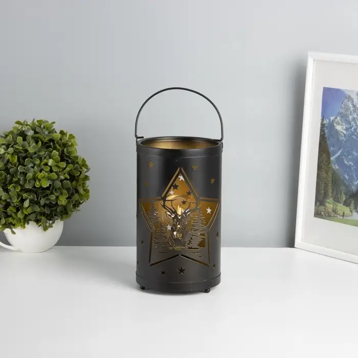 Фигурка светящаяся RISALUX &laquo;Ночные звёзды&raquo;, LED-ночник, 3&times;ААА, чёрный, 12&times;12&times;20.5 см