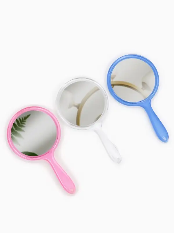 Зеркало с ручкой, двустороннее, с увеличением х2, 11.5&times;21 см, (d=10 см), МИКС