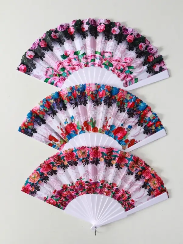 Веер пластик, текстиль Веер пластик, текстиль "Цветочный" МИКС широкие лопасти 23 см