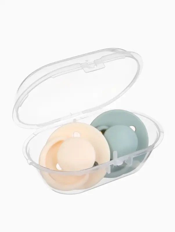 Соски-пустышки, от 6 мес., латекс, классические, в контейнере, набор из 2 шт., айвори/зелёный, M&B