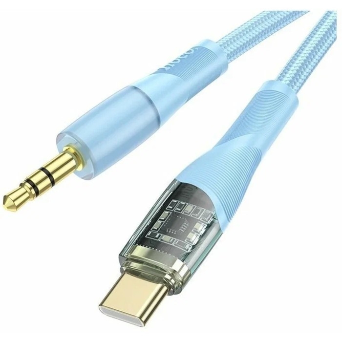 Кабель Hoco UPA25, Jack 3.5 мм (m) - Type-C, прозрачный, синий Кабель Hoco UPA25, Jack 3.5 мм (m) - Type-C, прозрачный, синий