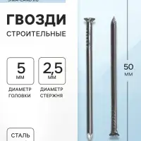 Гвозди ТУНДРА, строительные, ГОСТ 4028-63, без покрытия, 2.5&times;50 мм, фасовка 1 кг