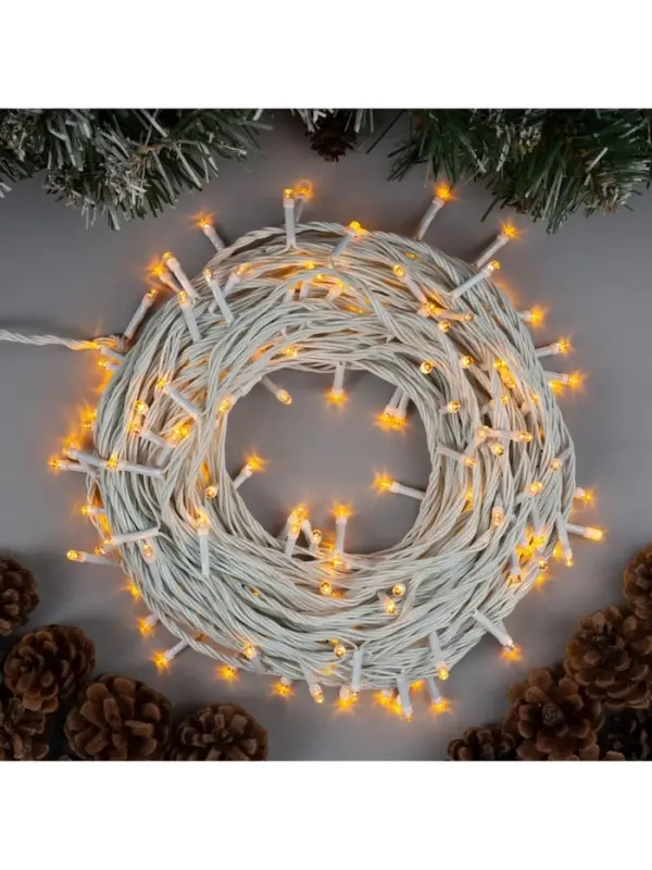 Гирлянда &laquo;Нить&raquo; 20 м, IP20, белая нить, 200 LED, свечение жёлтое, 8 режимов, 220 В