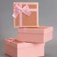 Набор подарочных коробок 3 в 1, квадратные, розовый с золотым, 19&times;19&times;9.8; 17&times;17&times;8; 15&times;15&times;6.5 см