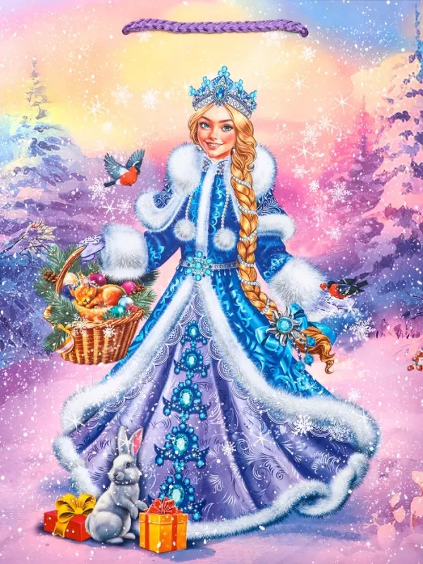 Пакет подарочный новогодний ламинированный, «Снегурочка и зайчик» , 26×12×32 см Пакет подарочный новогодний ламинированный, «Снегурочка и зайчик» , 26×12×32 см