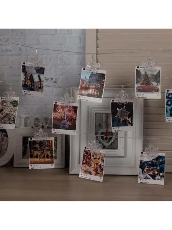 Гирлянда &laquo;Нить&raquo; 4.5 м с насадками &laquo;Прищепки-снежинки&raquo;, IP20, прозрачная нить, 20 LED, свечение синее, 220 В