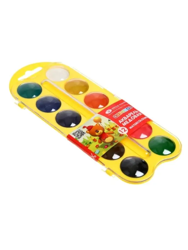 Акварель медовая &laquo;ЗХК. Цветик&raquo;, 12 цветов, в пластиковом пенале, без кисти