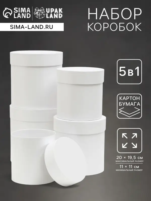 Набор шляпных подарочных коробок 5 в 1 &laquo;Белизна&raquo;,20&times;19.5 ‒11&times;11 см