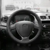 Оплетка на руль D-образная (нат. кожа) AVS DS-296M-B (размер M, черный) - Серия "Classic"