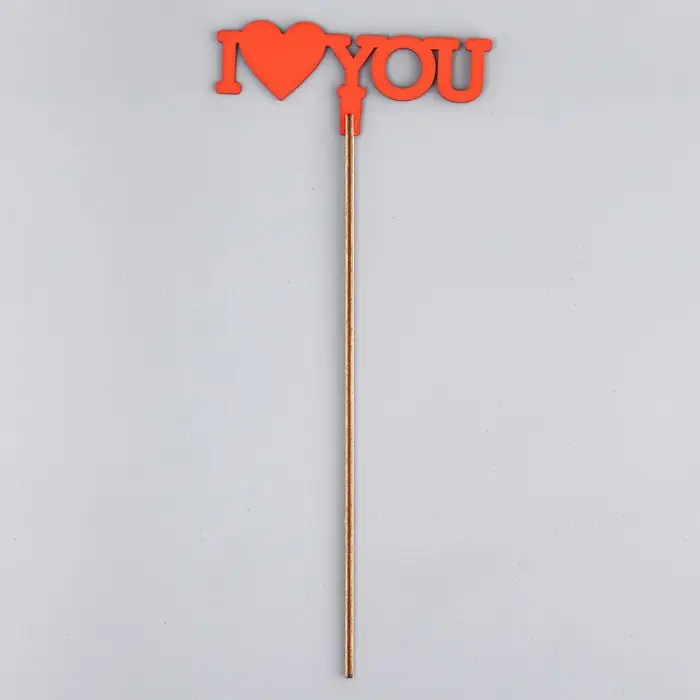 Топпер для торта деревянный I Love You, красный, 12&times;5 см