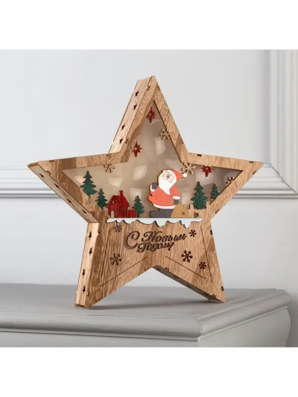 Светодиодная фигура &laquo;Дед Мороз в лесу&raquo; 30&times;30&times;5 см, дерево, от батареек АААх2, свечение тёплое белое