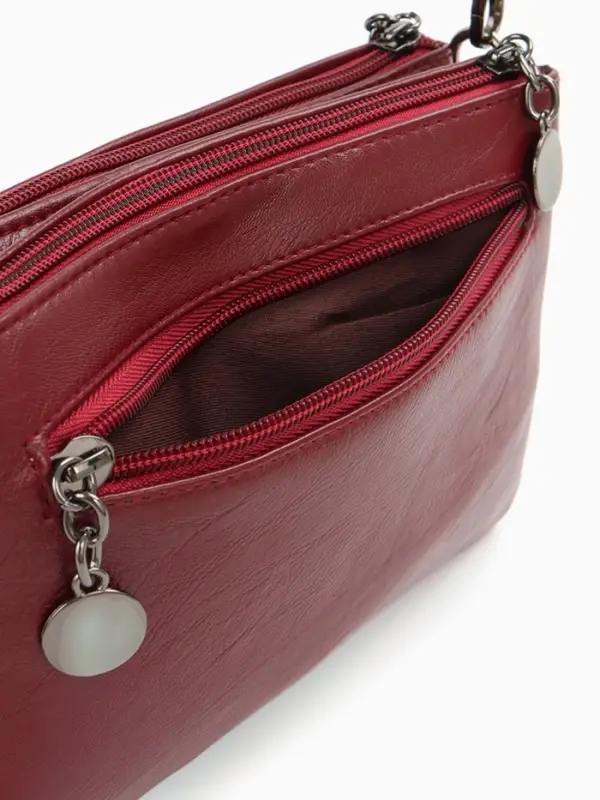 Сумка женская кросс-боди на молнии, 20.5&times;2&times;13 см, бордовая