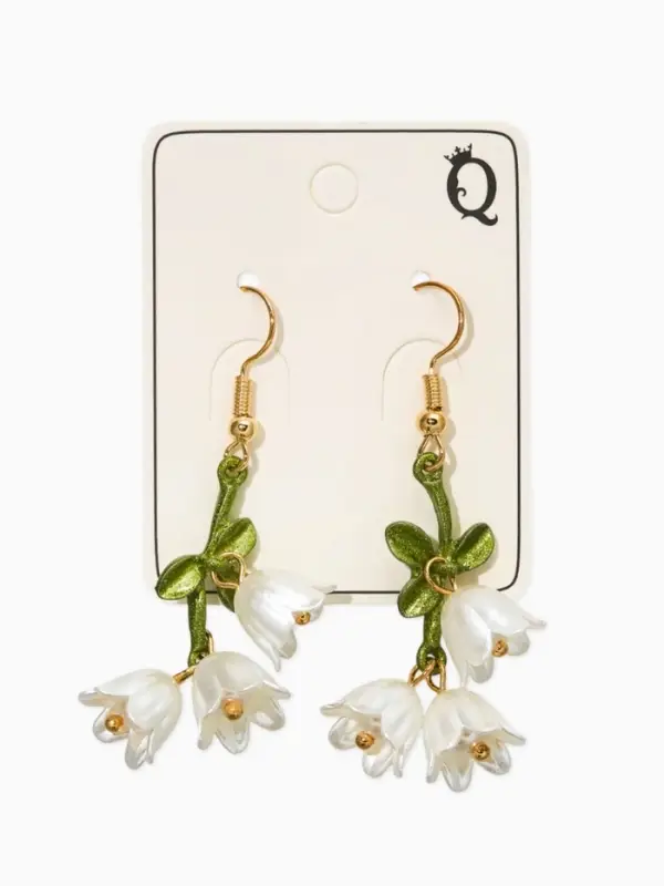Серьги "Цветы Ландыша", цвет бело-зелёный в золоте