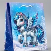 Пакет подарочный новогодний ламинированный, «Единорог» , 18×10×22.3 см