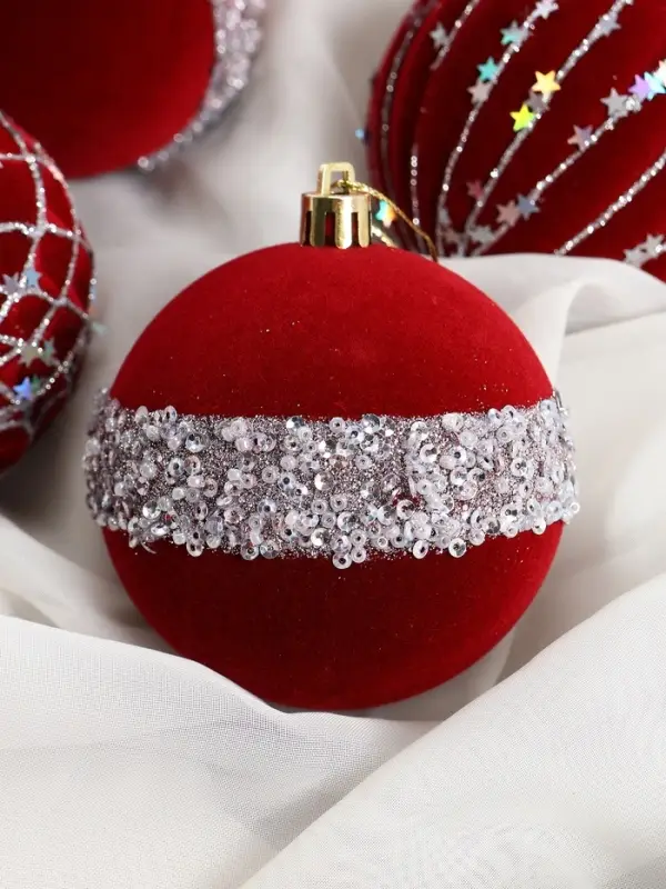 Набор шаров пластик d-8 см, 9 шт Набор шаров пластик d-8 см, 9 шт "Бархат. Фестиваль" сеточка звёзды, красный