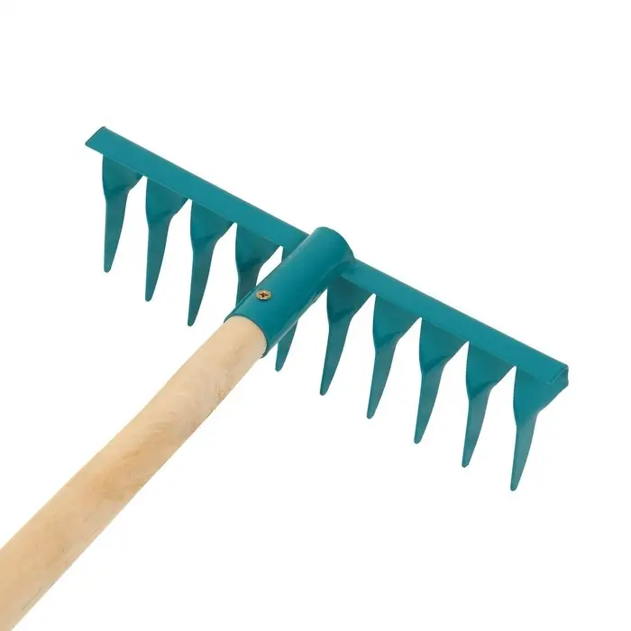 Грабли прямые, витой зуб, 10 зубцов, металл, деревянный черенок