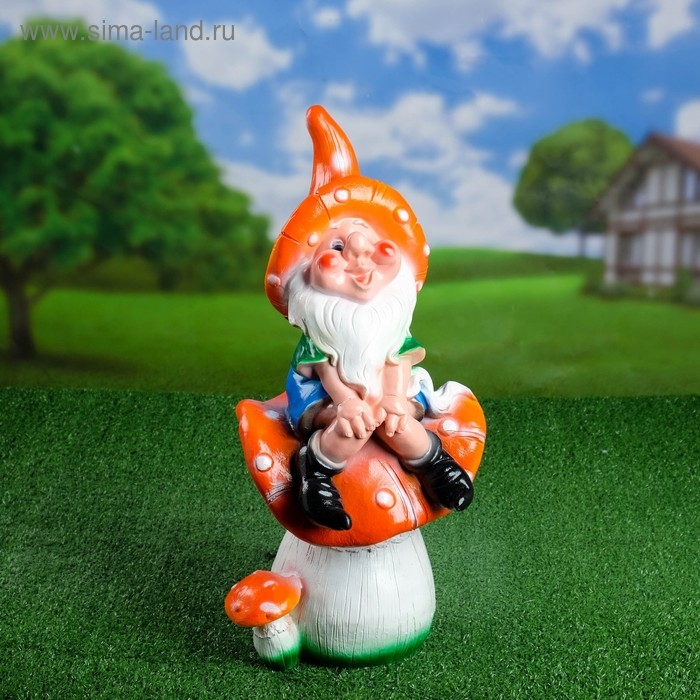 Садовая фигура  Садовая фигура "Гном на мухоморе"  23х14х51см
