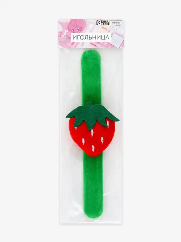 Игольница на браслете &laquo;Клубничка&raquo;, 23&times;7 см, зелёная, красная