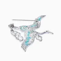 Брошь "Аист в облоках", цвет бело-голубой в серебре