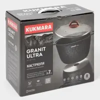 Кастрюля KUKMARA Granit ultra, 8 л, d=30 см, со стеклянной крышкой, антипригарное покрытие, литой алюминий, коричневая