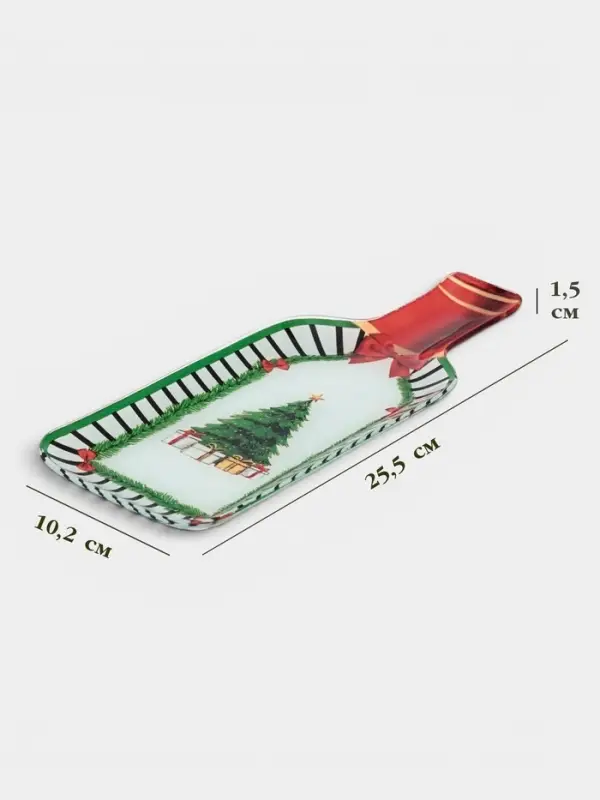 Блюдо сервировочное Доляна &laquo;Новогодний лес&raquo;, 25.5&times;10.2&times;1.5 см, в форме бутылки, стекло, зелёное, белое